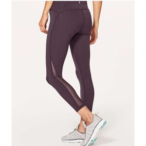 Lululemon Train Times 7/8 legging Black Currant Size 8 Sheer Mesh Workout Gym